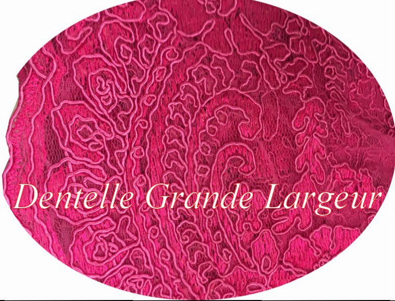 Dentelle Au Mètre Fuchsia Brodé Couture Pour Fabrication De Lingerie de luxe Et Robes De Cérémonies