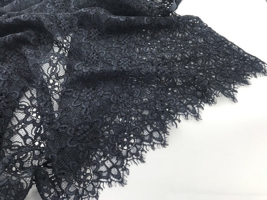 Dentelle Brodé Bleu Marine Haute Couture Au Mètre En Grande Largeur