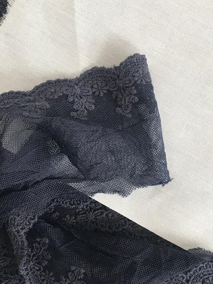 Navy Blue Embroidered Lace on Tulle in 7 cm Sewing for Customization