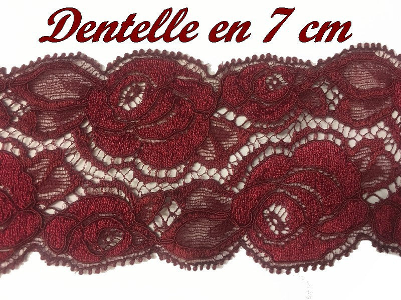 Dentelle Brodé Elastique En 7 Cm De Calais Couleur Lie de Vin A Coudre Pour Lingerie Et Loisirs Créatifs