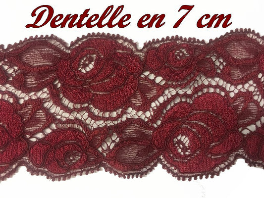 Dentelle Brodé Elastique En 7 Cm De Calais Couleur Lie de Vin A Coudre Pour Lingerie Et Loisirs Créatifs