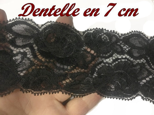 Dentelle Brodé Elastique En 7 Cm Noir De Calais A Coudre Pour Lingerie Et Loisirs Créatifs