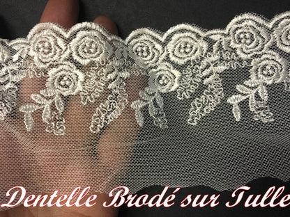 Dentelle Brodée Crème 8cm au Mètre - Galon Français Haute Qualité