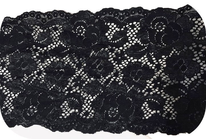 Dentelle brodé lycra en 18 cm Noir Couture pour lingerie