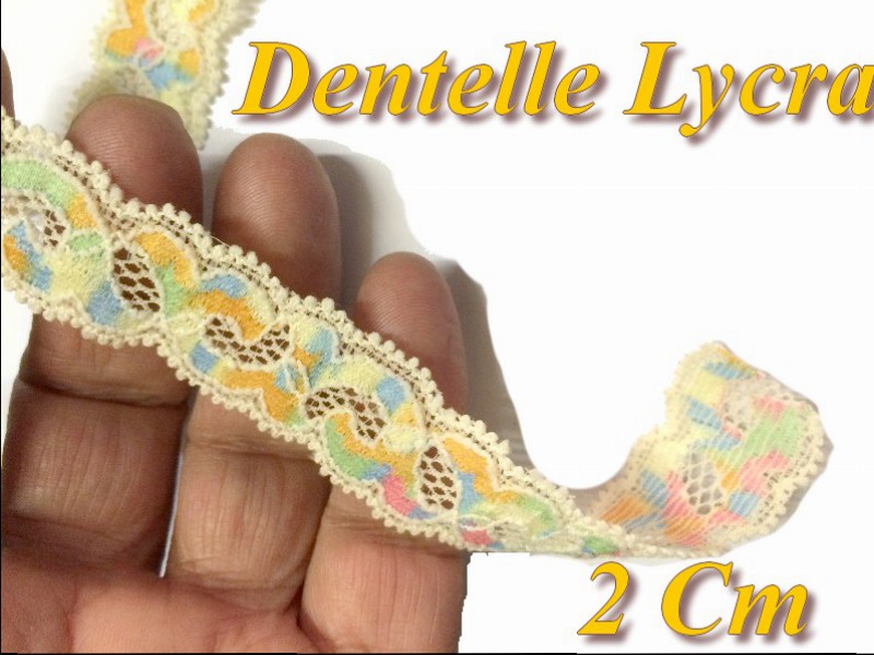 Dentelle Brodé Lycra En 2 Cm Multicolor  A coudre pour Loisirs Créatifs