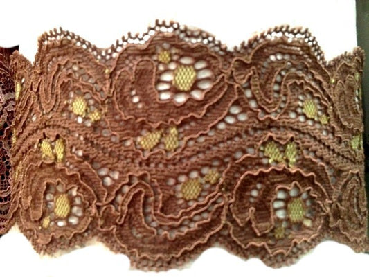 Encaje bordado de licra color chocolate de 7 cm para coser y aficiones creativas