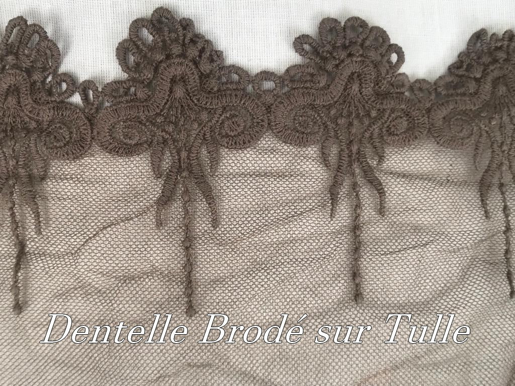Dentelle Brodé Marron sur Tulle En 16 cm Couture Pour la Customisations