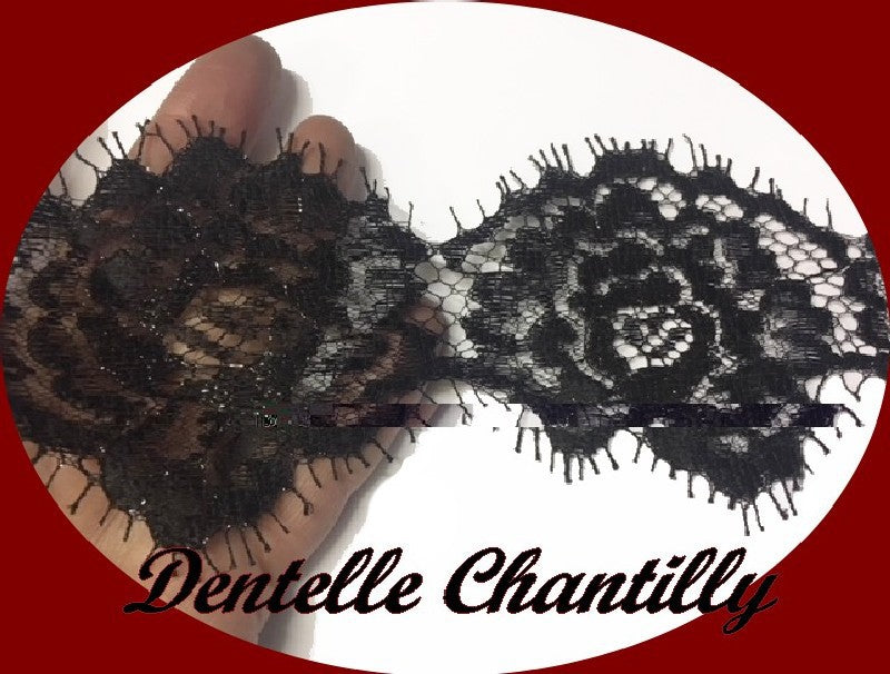 Dentelle  Chantilly Au Mètre En Fine Haute Couture Largeur de 8 cm Noir