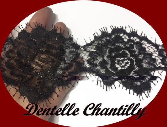 Dentelle  Chantilly Au Mètre En Fine Haute Couture Largeur de 8 cm Noir