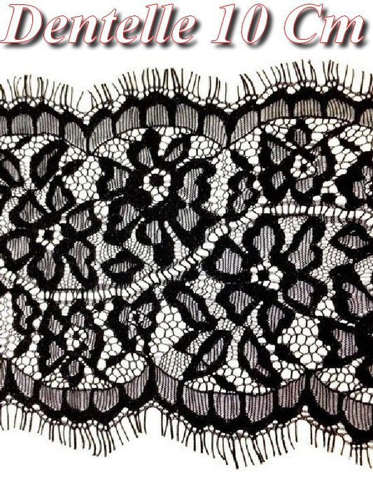 Encaje Chantilly fino para coser en 10 cm Negro.