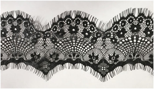 "Dentelle Chantilly Noire en 9 cm au Mètre : Élégance Intemporelle "