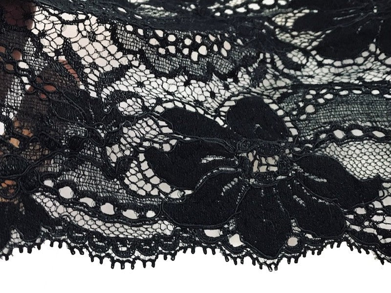 Dentelle de Calais brodée lycra en 14 cm Noir Couture pour lingerie