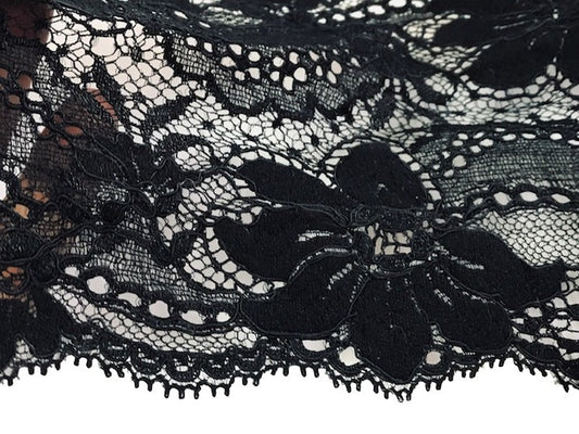 Dentelle de Calais brodée lycra en 14 cm Noir Couture pour lingerie