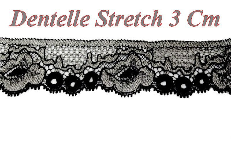 Dentelle De Calais  Lycra Au Mètre En 3 cm Noir et Gris