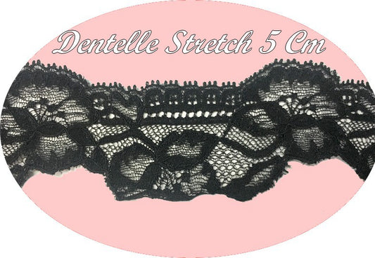 Encaje elástico de licra Calais por metro en 5 cm color negro.