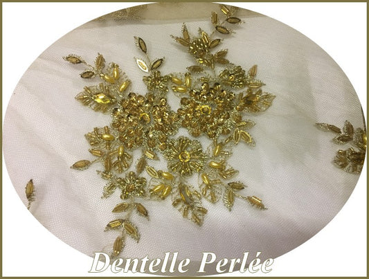 Dentelle Doré Or Perlée Grande Largeur - Caftan et Cérémonie | Gold Beaded Lace Wide Width - Ceremonial Dresses