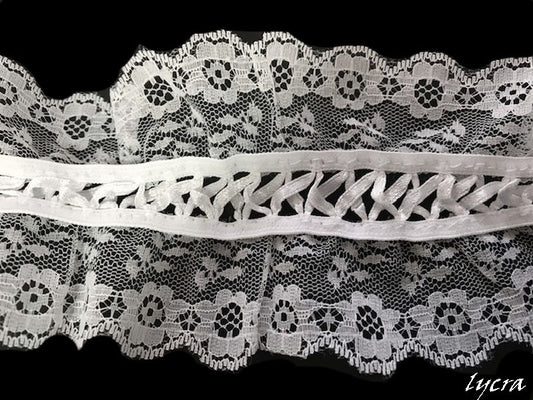Dentelle Elastique En FrouFrou Et Lacet Blanc Au Mètre en en 8 cm Pour Lingerie et Customisation.