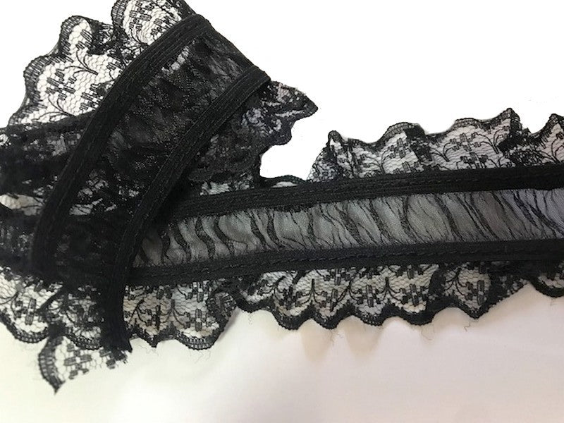 Dentelle Elastique En FrouFrou Et Organza Noir Au Mètre en en 6 cm Pour Lingerie et Customisation.