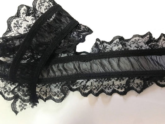 Dentelle Elastique En FrouFrou Et Organza Noir Au Mètre en en 6 cm Pour Lingerie et Customisation.
