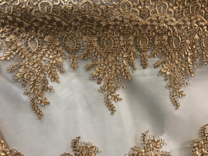 Gold Thread Embroidery Lace on Tulle by the Meter Couture: Sparkling Filigree Elegance"