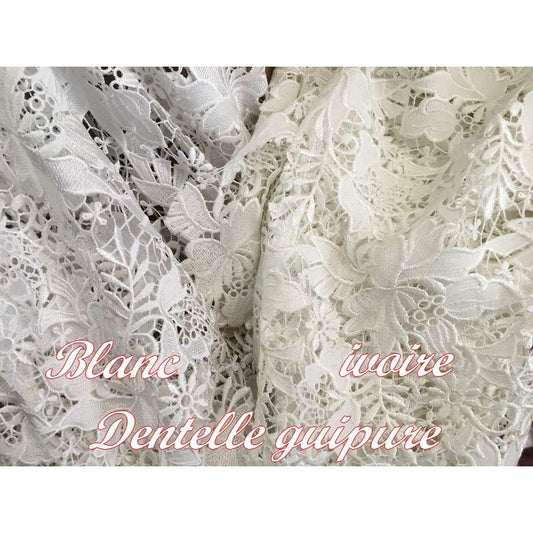 Dentelle Guipure Au Mètre Blanche En Grande Largeur, Pour Robes De Mariage Et De Cerémonies.