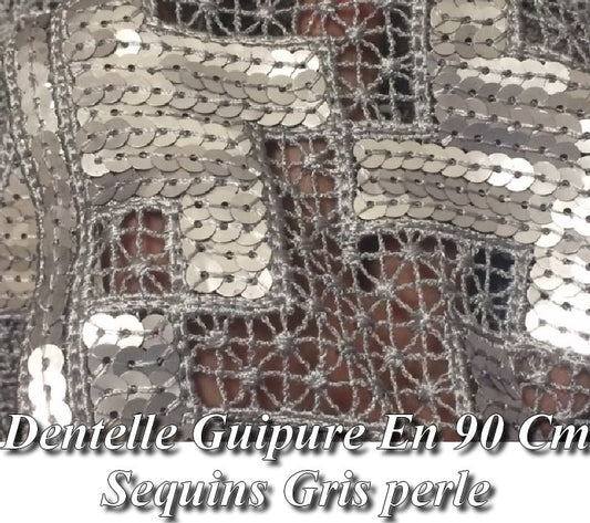 Dentelle Guipure au Mètre en 90 cm de Large en Gris Perle pour Caftan et Cérémonie.