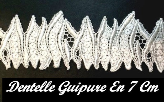 Dentelle Guipure Au Mètre En Broderie En 7 cm Orné De Sequins Blanc Pour Customisations Et Mariage.