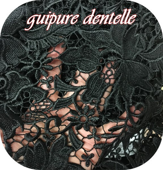Dentelle Guipure Au Mètre Noir En Grande Largeur.