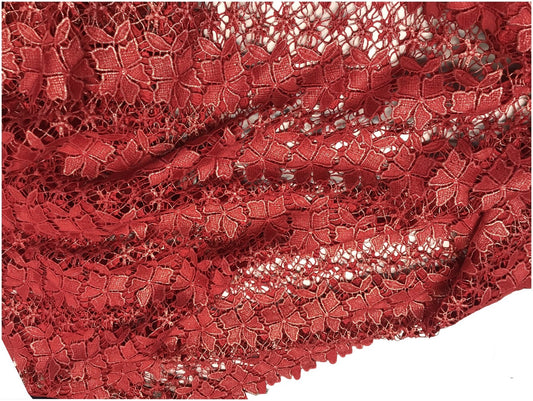Dentelle Guipure Au Mètre Rouge En Grande Largeur, Pour La  Créations De Robes De Cerémonies Et Lingerie.