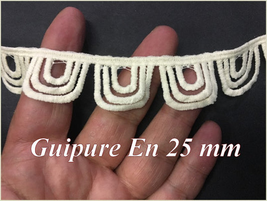 Dentelle Guipure Ecru  Au mètre En Motif Carré A Coudre Customisations.