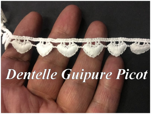 Dentelle Guipure En Picot Au Mètre Blanc.