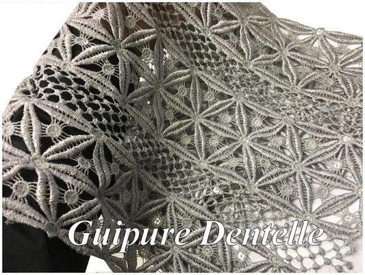Dentelle Guipure Grise Perle En Grande Largeur