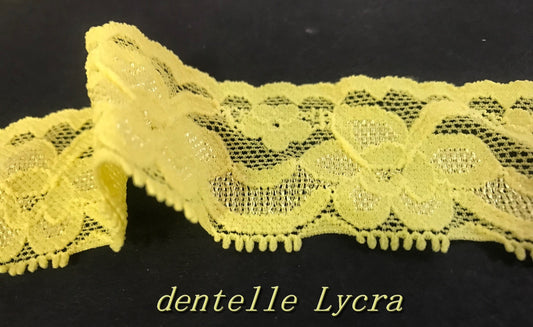 "Dentelle Jaune Lycra : Élégance et Polyvalence en 3 cm au Mètre"