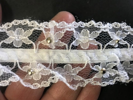 Dentelle Lingerie Lycra En Entre Deux Clouté En Blanc  En 4 Cm A Coudre.