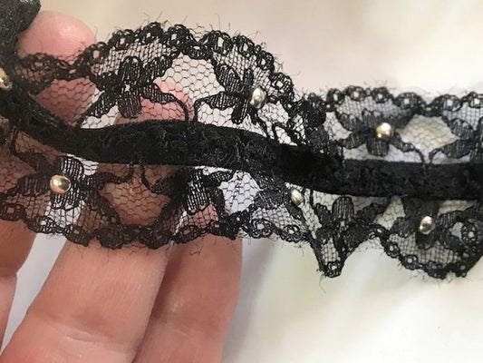 Dentelle Lingerie Lycra En Entre Deux Clouté En Noir En 4 Cm A Coudre.