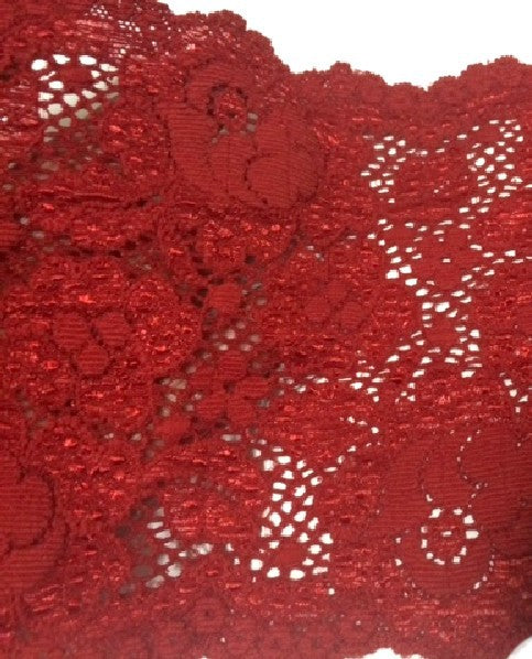 Dentelle Lycra Au Mètre De Calais En 14 Cm Brodé Rouge A Coudre.