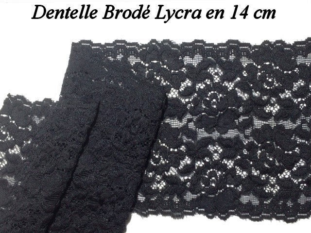 Dentelle Lycra Au Mètre En 14 Cm De Couleur Noire Pour Lingerie Et Customisations.