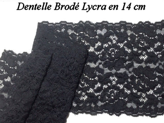 Dentelle Lycra Au Mètre En 14 Cm De Couleur Noire Pour Lingerie Et Customisations.