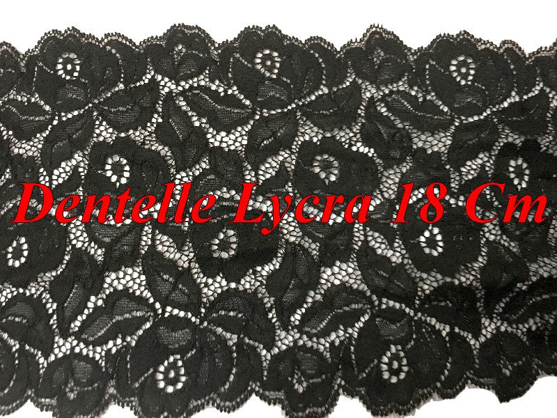Encaje Lycra por Metros en 18 cm en Color Negro para Lencería y Personalizaciones.