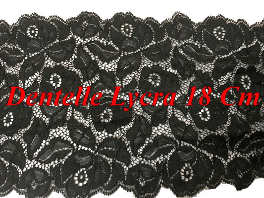 Dentelle Lycra Au Mètre En 18 Cm De Couleur Noire Pour Lingerie Et Customisations.