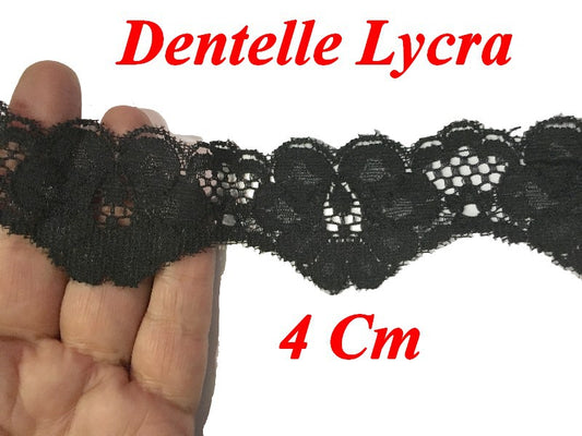 Dentelle Lycra Au Mètre En 4 Cm Noir , Pour Lingerie Et Customisations.