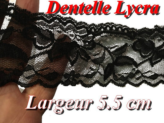 Dentelle Lycra Au Mètre En 5,5  Cm Noir , Pour Lingerie Et Customisations.