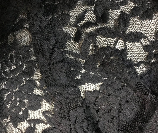 Dentelle Lycra Brodée Noir 145cm - Lingerie et Customisation | Black Embroidered Stretch Lace 145cm - Lingerie & Fashion