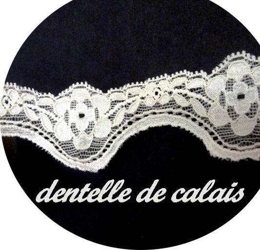 Dentelle Lycra  de Calais au Mètre en 3.5 cm Ecru A Coudre.