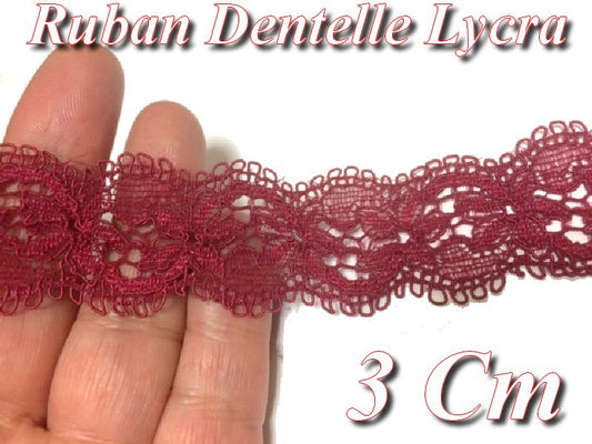 Dentelle Lycra  De Calais Brodé en 3 Cm  Bordeaux  A Coudre.