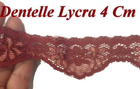 Dentelle Lycra  De Calais en 4 cm  Au Mètre Festonné De Couleur Bordeaux A Coudre.