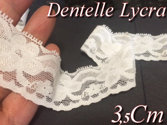 Encaje de Lycra Blanco de 3,5cm para Lencería y Personalizaciones.