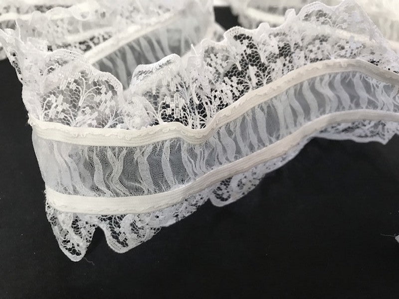 Encaje Lycra FrouFrou y Organza Blanca por Metros en 6 cm para Lencería y Personalización.