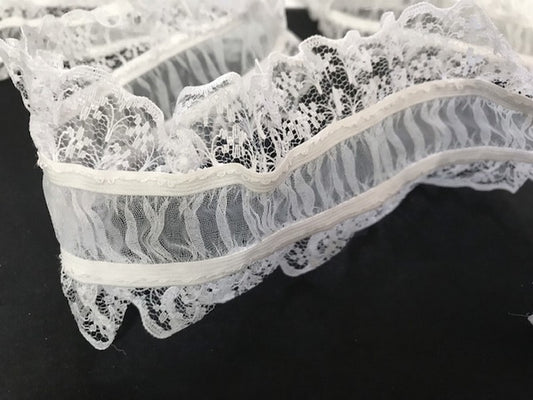 Dentelle Lycra En FrouFrou Et Organza Blanc Au Mètre en en 6 cm Pour Lingerie et Customisation.