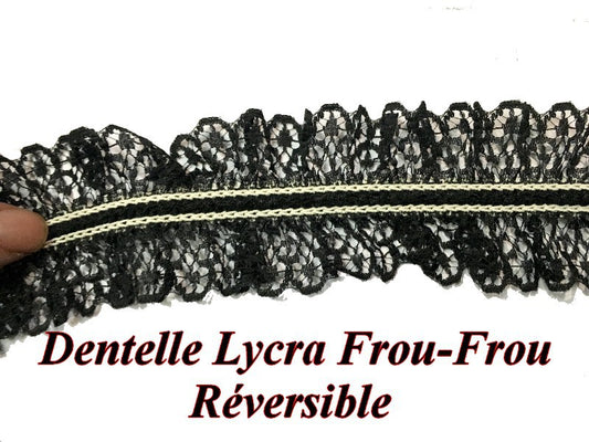 Dentelle Lycra En Froufrou Noir  En 4 Cm A Coudre Pour Lingerie Et Customisations.